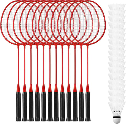 Set van 12 Duurzame Badmintonrackets met 18 Nylon Shuttles voor Beginners en Gevorderden