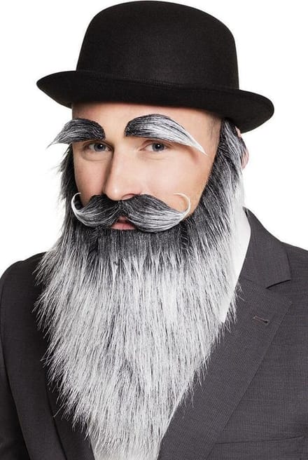 Grijze baard en snor met wenkbrauwen