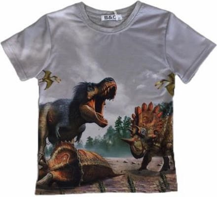 S&C Dinosaurus Shirt - Triceratops / T-Rex - Grijs - Maat 86/92 (2 jaar)