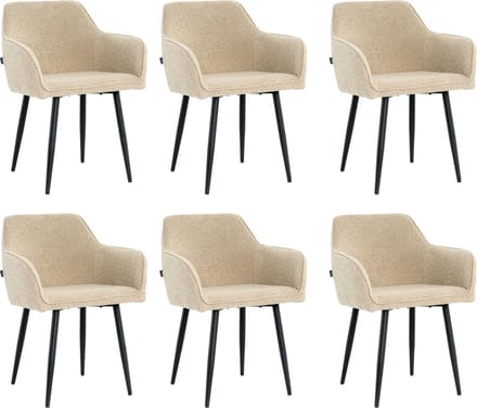 Lina® Diamond Eetkamerstoel - Beige - Set van 6 - Boucle