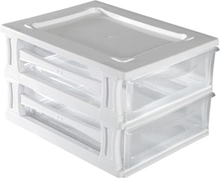 Hega Hogar Ladeblokje/bureau organizer 2x lade - wit/transparant - L26 x B35 x H20 cm - kunststof