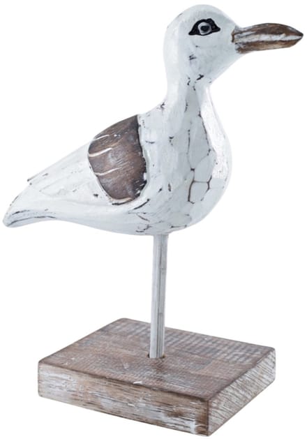 Houten meeuw Klaas natural/wit 21x19 cm