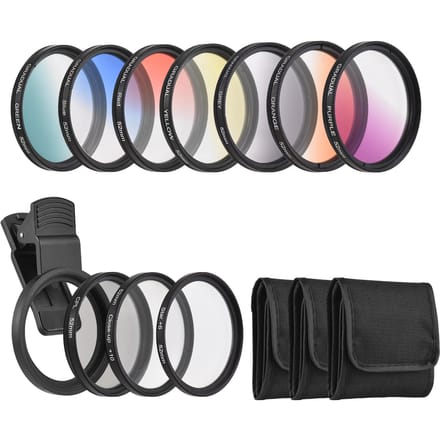 52mm telefoonlensfilterset met 7 kleurenverloopfilters + CPL + sterfilter + close-upfilter + zwart