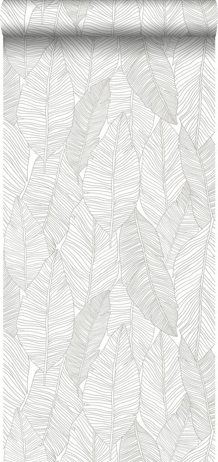 ESTAhome behang getekende bladeren warm grijs - 53 cm x 10.05 m - 139009
