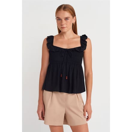 Mouwloze Blouse met Vierkante Halslijn en Vaststrikfront