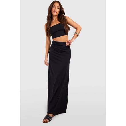 boohoo Dames Lange Basic Maxi Rok van Katoenmix die tot de vloer sleept | Zwart | Maat: 36