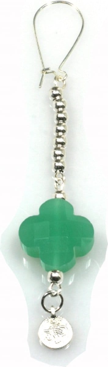 Heaven Eleven - oorbel - 925 zilver met groene bloem