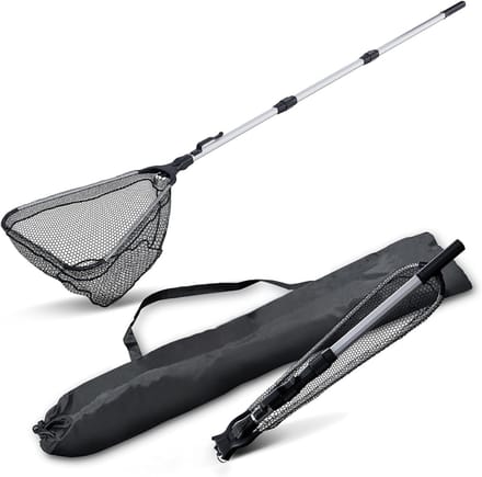 SAVI® Schepnet Vissen - Visnet - Telescoop Schepnet - Duurzaam Net met Rubberen Coating - zwart- 55cm x 55cm x 0.1 cm