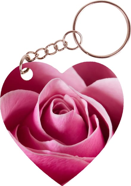 Sleutelhanger hartje 5x5cm - Close up - Roze Roos