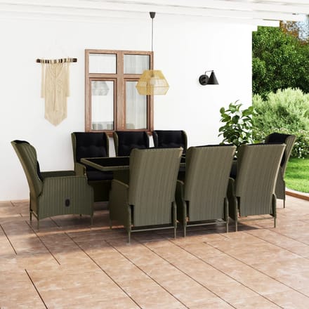 vidaXL - 9-delige - Tuinset - met - kussens - poly - rattan - bruin