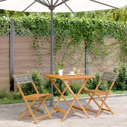 vidaXL - 3-delige - Bistroset - poly - rattan - en - massief - hout - grijs