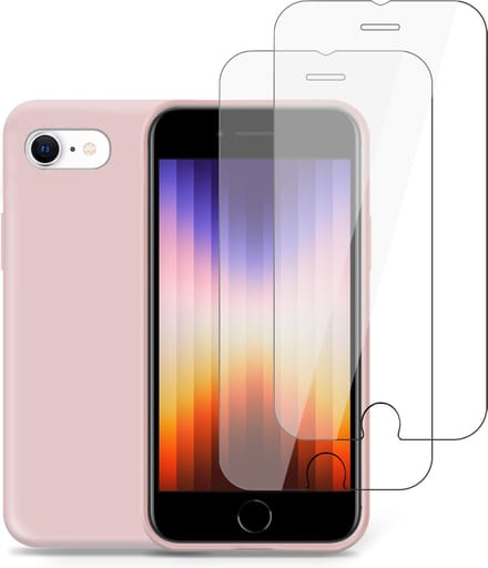 Hoesje geschikt voor iPhone SE 2022 + 2x Screenprotector – Tempered Glass - Liquid Back Case Cover Rose