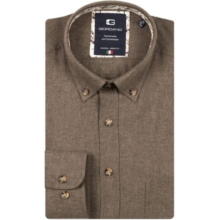Giordano Overhemd Brando Wooltouch Melange Flanel Twill Donker Bruin / male