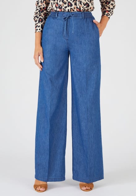 Damart - Wijde broek van chambraystof - Dames - Blauw - 48