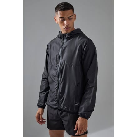 Man Active Ripstop Shower Resist Windbreaker Jacket | Black | Size Medium