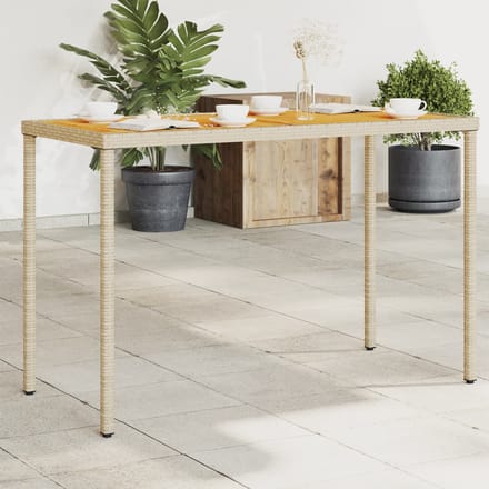 vidaXL - Tuintafel - met - acaciahouten - blad - 115x54x74 - cm - poly - rattan - beige