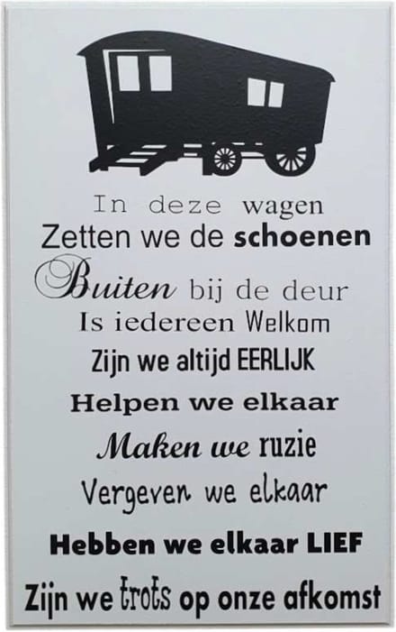 Tekstbord - spreukenbord in deze wagen - woonwagen - lief