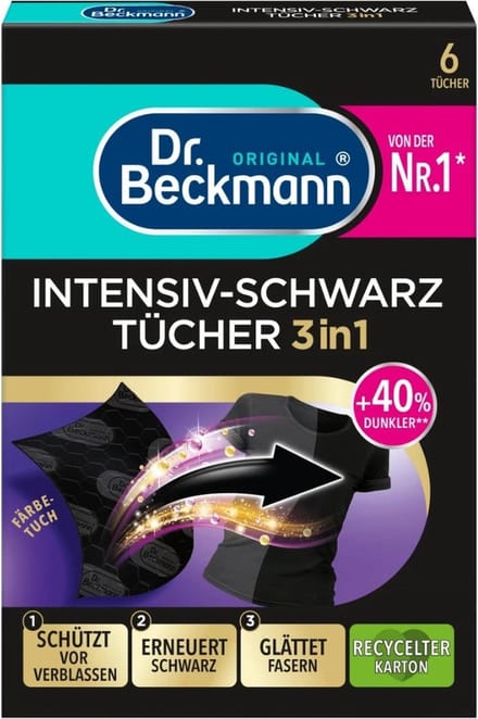 Dr. Beckmann - Kleurverzorging - Intensive Black 2 in 1 - Donkere Was - 6 Doekjes