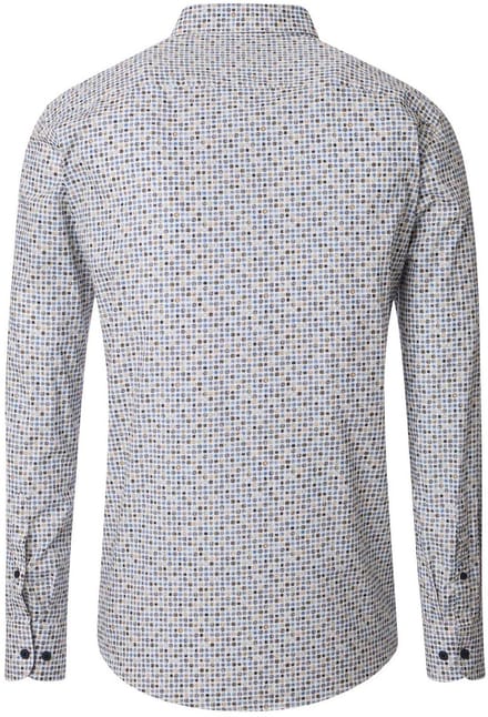 CASA MODA Sport casual fit overhemd - popeline - wit - blauw - bruin dessin