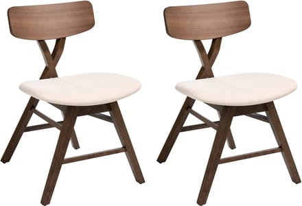LELAND - Eetkamerstoelen set van 2 - Bruin/Off-white - Rubberhout