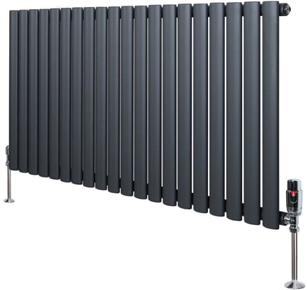 Ovale radiator 1 kolom - 600x1200 mm - grijs - thermostaatkraan