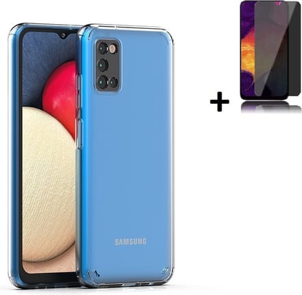 Geschikt voor Samsung Galaxy A03s Hoesje - A03s Screenprotector - A03s Hoesje Transparant Siliconen Case + Privacy Screenprotector