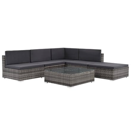vidaXL - 6-delige - Loungeset - met - kussens - poly - rattan - grijs