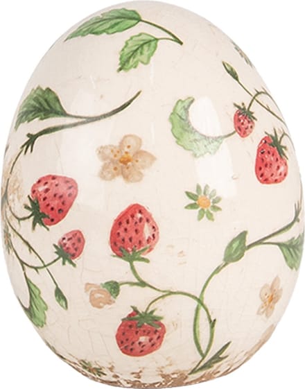 Clayre & Eef Beeld Ei Ø 10x12 cm Beige Rood Keramiek Aardbeien