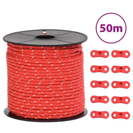 vidaXL - Tentscheerlijn - met - reflecterende - strips - en - spanners - 50 - m - 4 - mm
