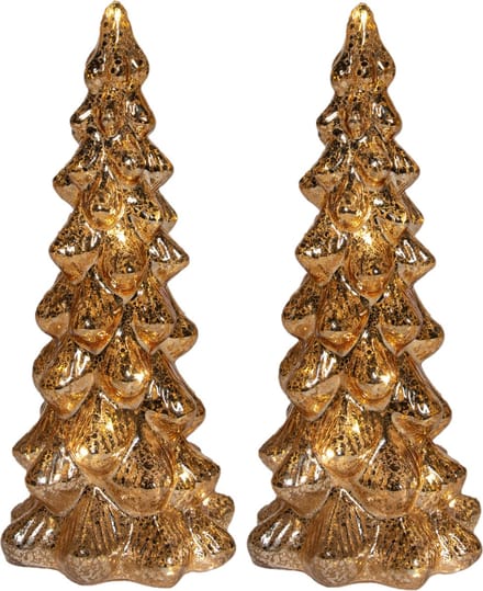 Anna's Collection Kerstboom beeldjes - 2x - goud - met LED licht - H25 cm - glas - decoratie