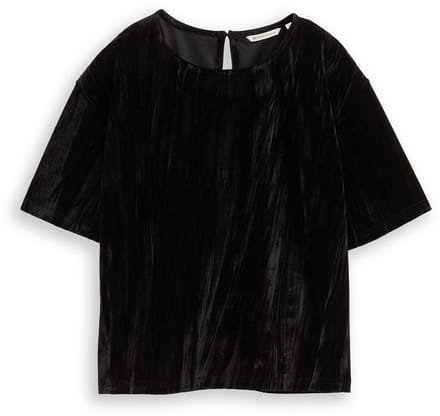 Tom Tailor Denim - Loose fit T-shirt van fluweel - Maat S - deep black