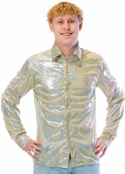 Party blouse - Overhemd - Carnavalskleding - Heren - Glitter goud/zilver - Maat M