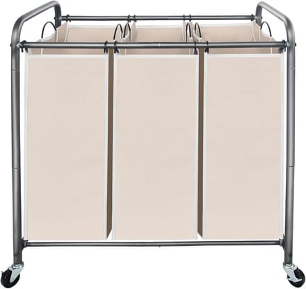 Wasmand op Wielen Set van 3 met Afneembare Zakken - Beige