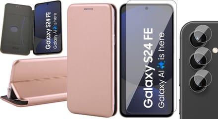 Hoesje geschikt voor Samsung Galaxy S24 FE - Screenprotector Glas & Camera - Wallet Book Case Rosegoud