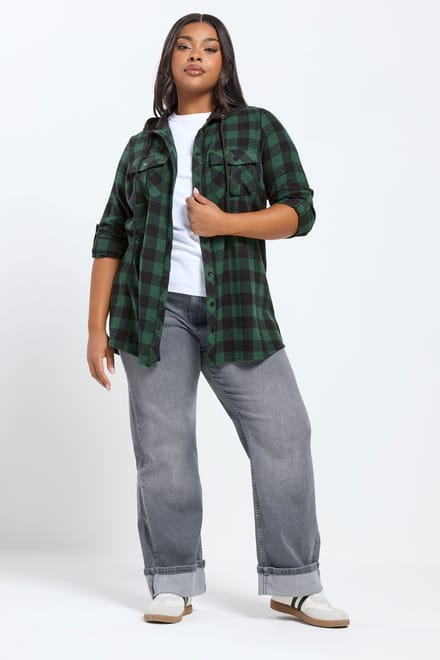 Yours Groen Geruit Overhemd Met Capuchon Size 42