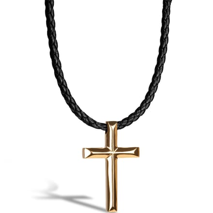 SERASAR Mannen Lederen Ketting [Cross] - Goud 50cm - Vriendje Cadeau Idee