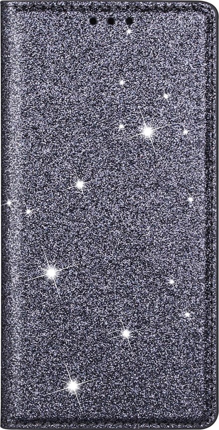 Hoesje geschikt voor iPhone 16 Plus - Bookcase - Pasjeshouder - Portemonnee - Glitter - TPU - Grijs