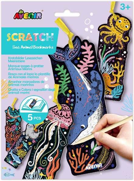 AVENIR Scratch Art - Bladwijzer Zeedieren - 5 Stuks - 3 Jaar