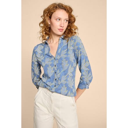 White Stuff Annie Jersey Shirt Blue Multi Maat: 8 REGULAR | Overhemden Outlet | Dames | Blauw