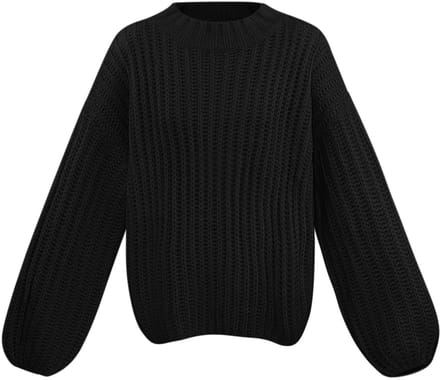 Moderne Oversized Katoen Trui met Grote Ribstructuur - Zwart - S/M