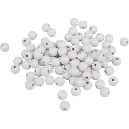 Houten kralen, Ø 8 mm, 85 stuks - Wit