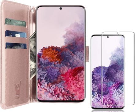 Hoesje geschikt voor Samsung Galaxy S20 - Screen Protector GlassGuard - Book Case Kunstleer Pasjeshouder Rosegoud & Screenprotector