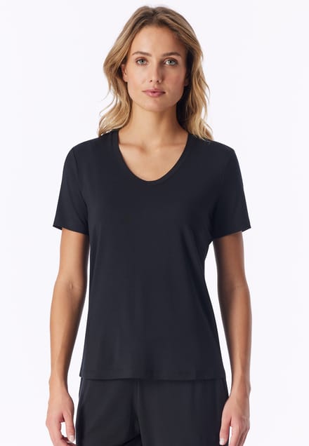 Shirt met korte mouwen en v-hals, zwart - Mix+ Relax 48
