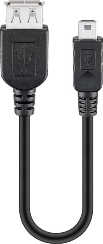 Powteq - USB mini naar USB A female kabel - USB 2.0 - Zwart - 20 cm