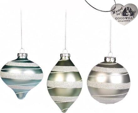 Goodwill Kerstbal Blauw-Lime-Zilver D 12.5  cm Voordeelaanbod assortiment van 3 stuks