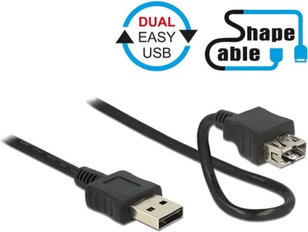 Easy-USB naar Easy-USB vormbare verlengkabel - USB2.0 - tot 0,5A / zwart - 2 meter