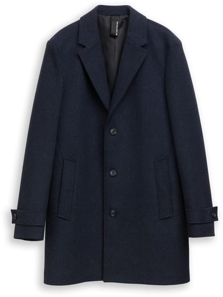 Tom Tailor - Wollen jas met reverskraag - Maat S - blue small herringbone