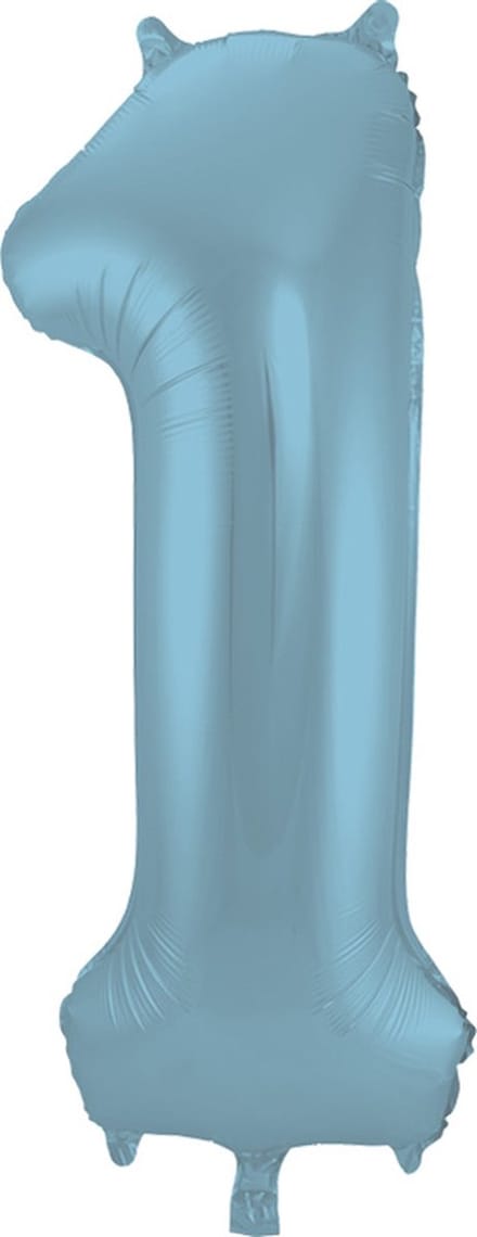 Folat - Folieballon Cijfer 1 Blauw Pastel Metallic Mat - 86 cm