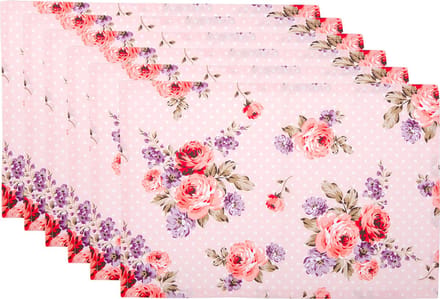 Clayre & Eef Placemats Set van 6 48x33 cm Roze Paars Katoen Rozen