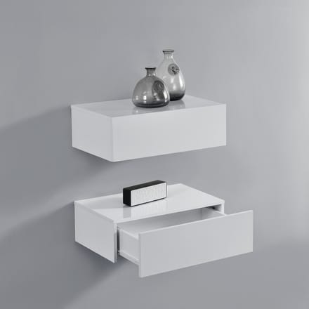 Wandplank met lade set van 2 zwevend 46x30x15 cm wit glanzend